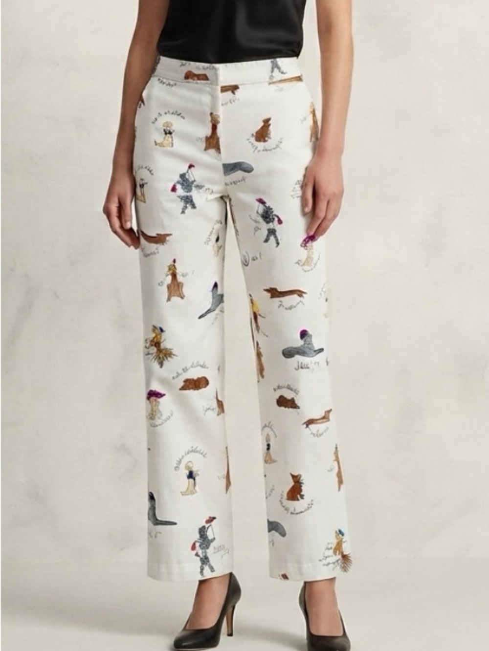 ITA All Over Dog Print White Trousers size 2